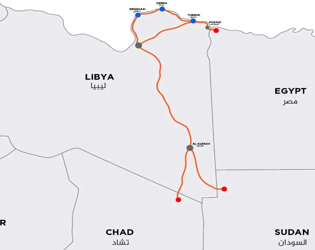 The transit trade route linking northeast Libya, Egypt and Chad and Sudan (Photo: Jowfe Caravans).